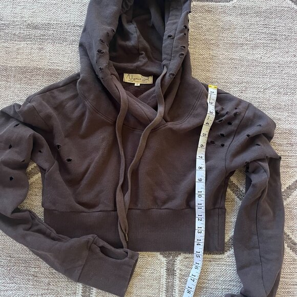 Niyama Sol distressed crop hoodie Espresso brown sz S 100% cotton - Picture 4 of 5